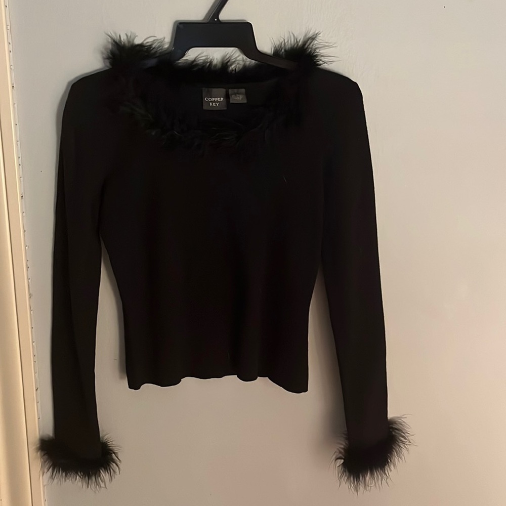 elegant black fur trim top